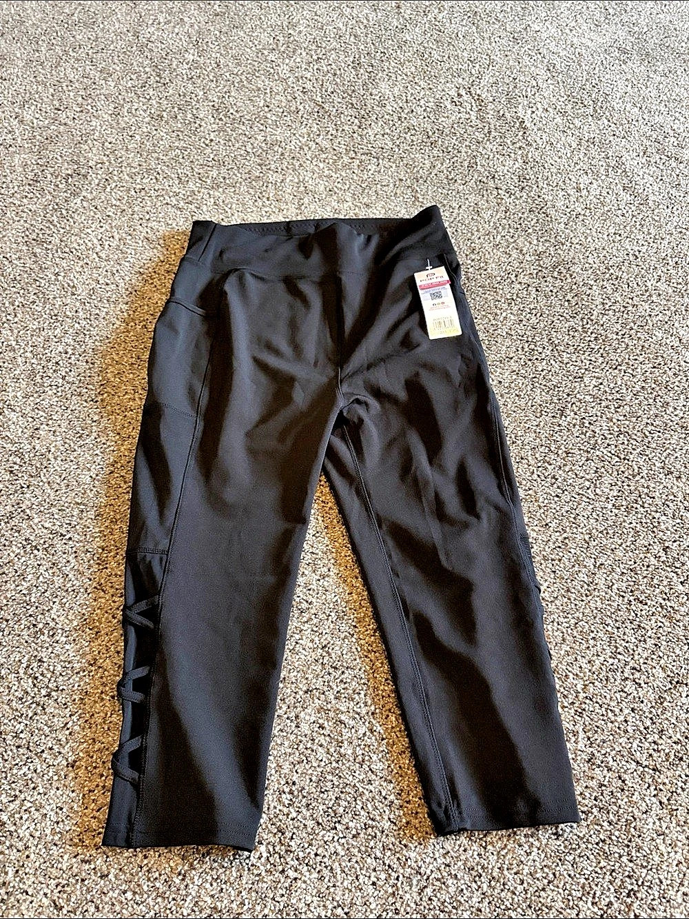POP Fit Black Lace-Up Side Capris 2XL NWT